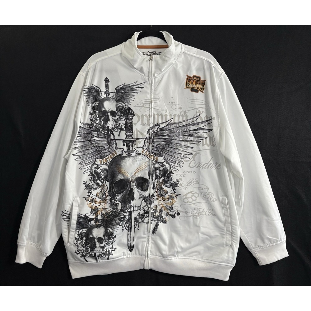 MMA‎ ELITE Men Graphic Print Long Sleeve Zip Front Sweatshirt Sz XL White hb-50